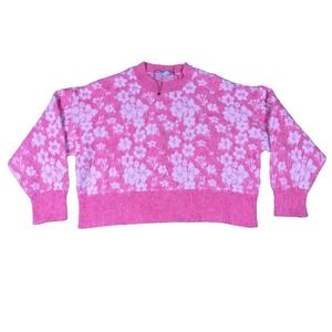 ZARA Women's Large Pink Floral Jacquard Knit Sweater Wool blend‎